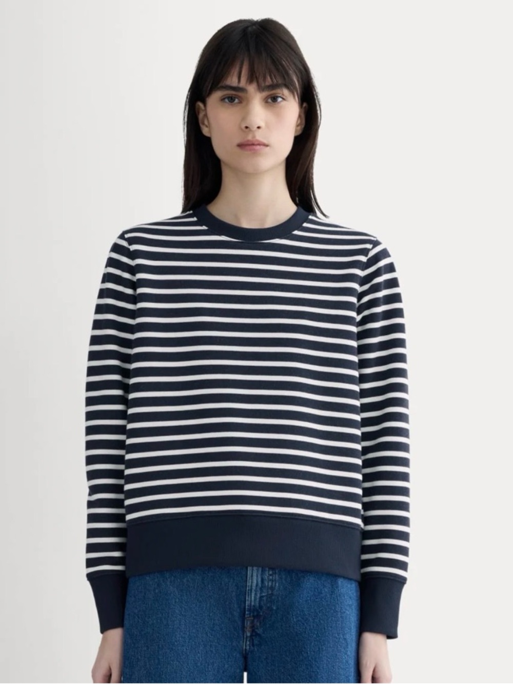 Everlane Off-Duty Terry Crew in Navy/Bone Stripe